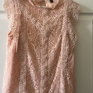 Romantic Pink Lace Cap Sleeve Blouse